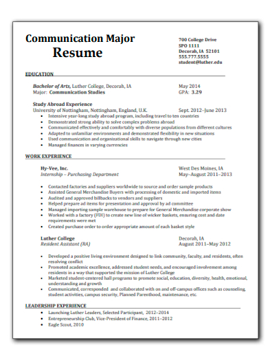 communication major resume