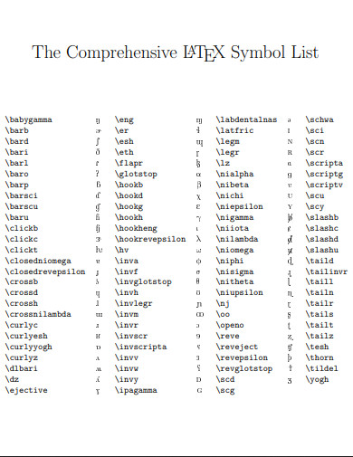 comprehensive latex symbol list