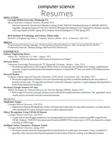 computer science resume