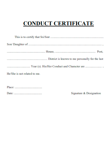 conduct certificate format
