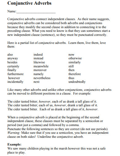 conjunctive adverb template