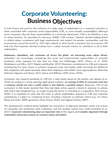 corporate volunteering business objectives