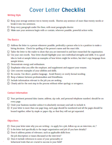 cover letter checklist