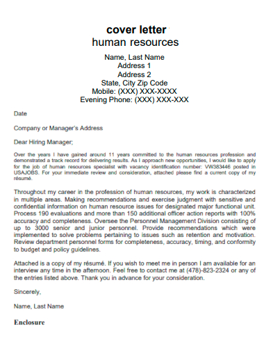 cover letter for human resources