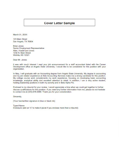 cover letter for senior employment representative