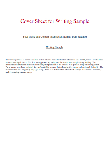 cover sheet for writing sample
