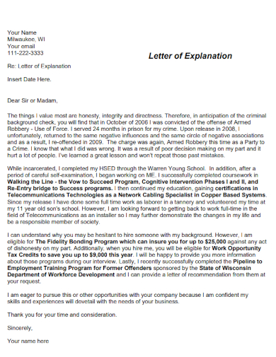 creative letter of explanations