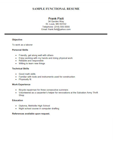 draft functional resume