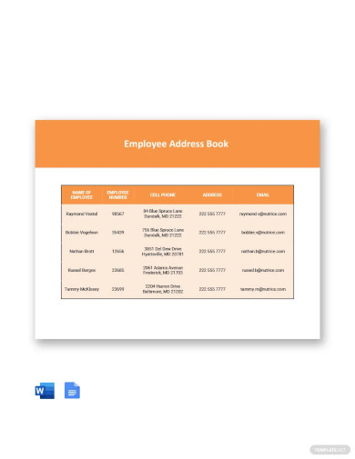 employee address book template