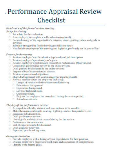employee performance appraisal review checklist