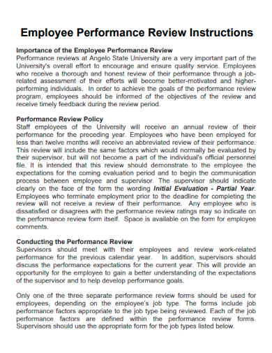 employee performance review instructions