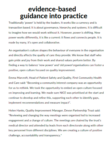 evidence based guidance into practice