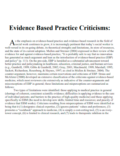 evidence based practice criticisms