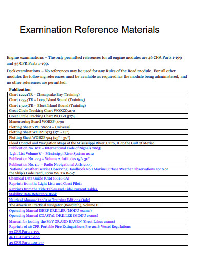examination reference materials 