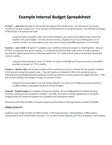 example internal budget spreadsheet