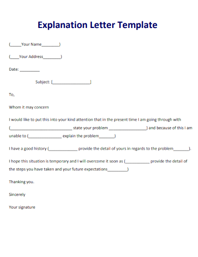 explanation letter template