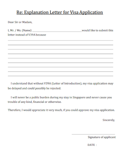 explanation letter for visa application