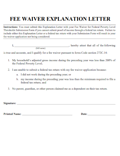 fee waiver letter of explanation