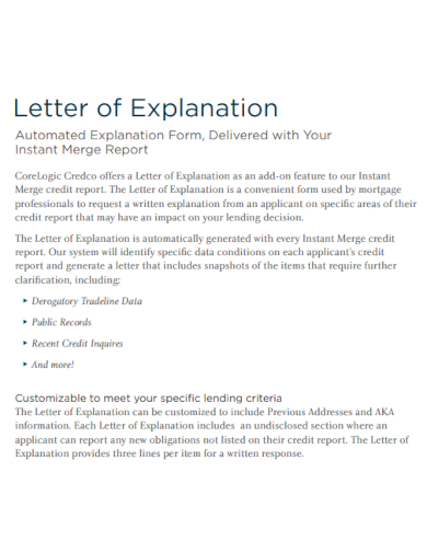 formal letter of explanation