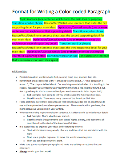 Format for Writing a Color coded Paragraph