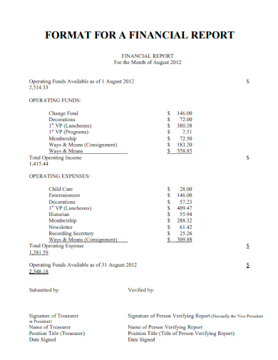 format for a financial report