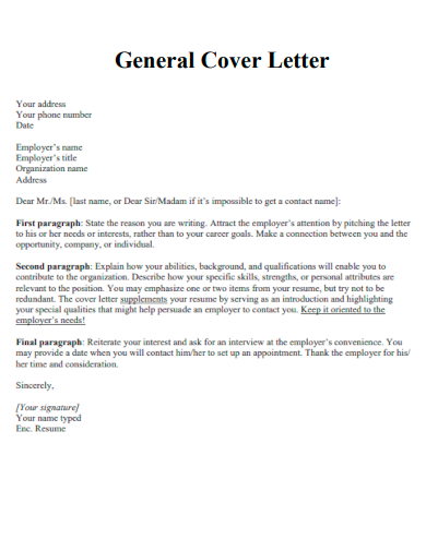 general cover letters