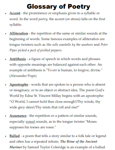 glossary of poetry