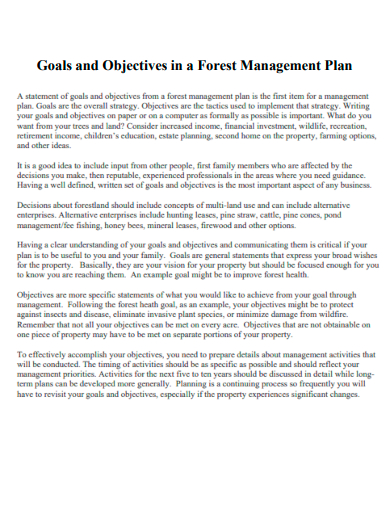 goals and objectives in a forest management plan