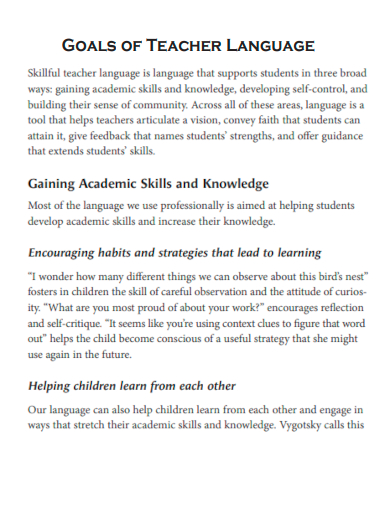 goals of teacher language
