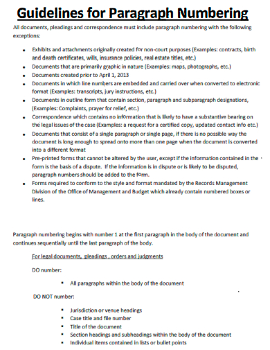 Guidelines for Paragraph Numbering Format