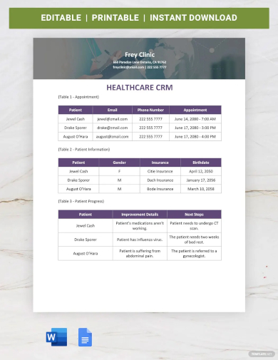 healthcare crm template