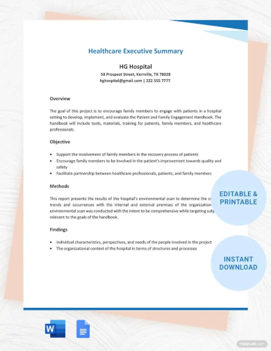 healthcare executive summary template