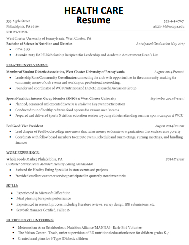 healthcare resume