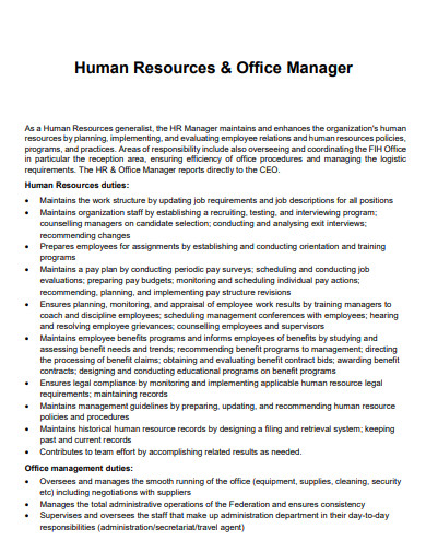 human resources and office manager
