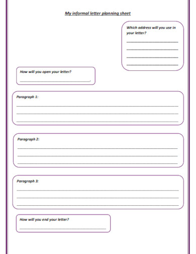informal letter planning sheet