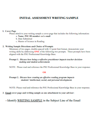initial assessment writing sample