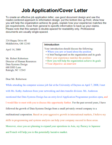 job application cover letter