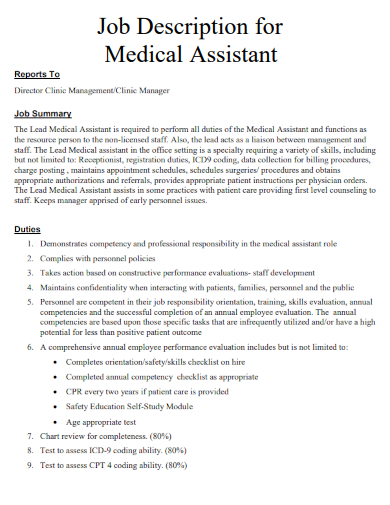job description for medical assistant