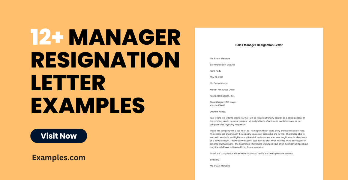manager resignation letter examples