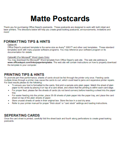 matte postcards format