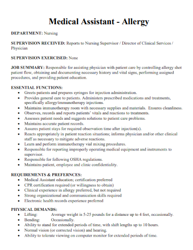 medical assistant allergy resume