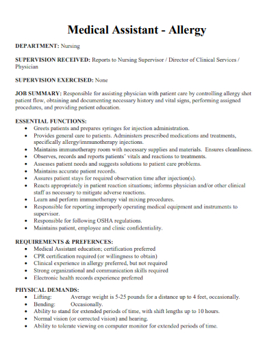 Medical Assistant Allergy Resume