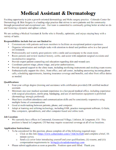 Medical Assistant Dermatology Resume