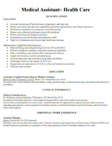 medical assistant health care resume