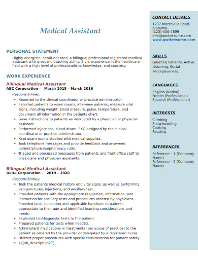 medical assistant personal statement resume