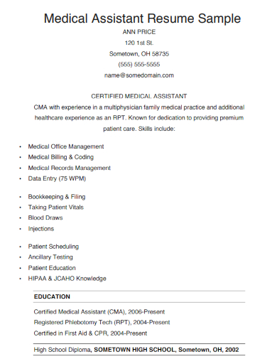 Medical Assistant Resume Sample