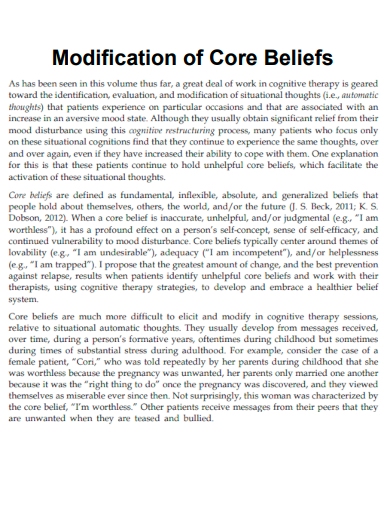 Modification of Core Beliefs