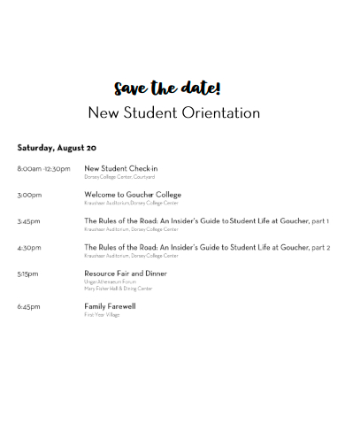 new student orientation save the date