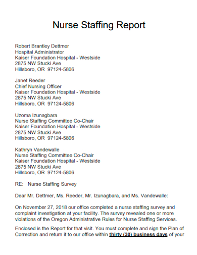 nurse staffing report cover letter