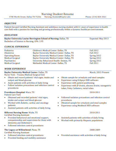 nurse student resume example
